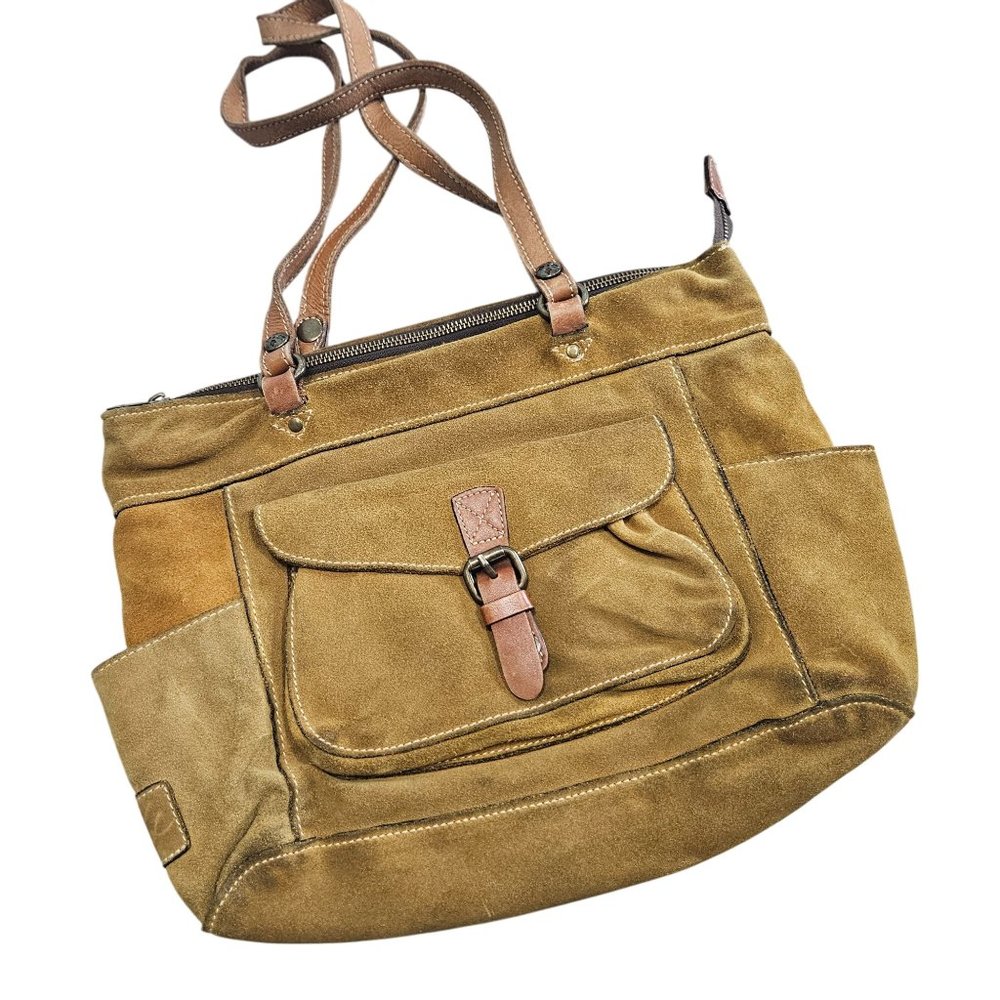 Patricia Nash‎ Tan Leather Tote Bag With Front Buckle Pocket & Adjustable Straps